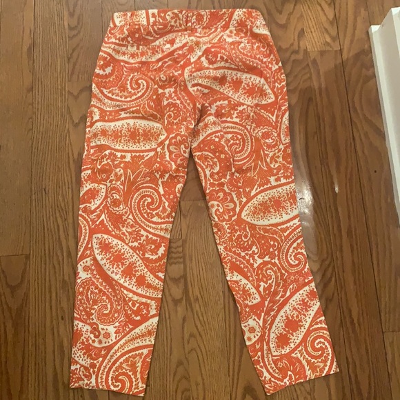 J Crew Women’s Ankle Pant in Orange Paisley Size 2 City Fit Stretch - Picture 2 of 3